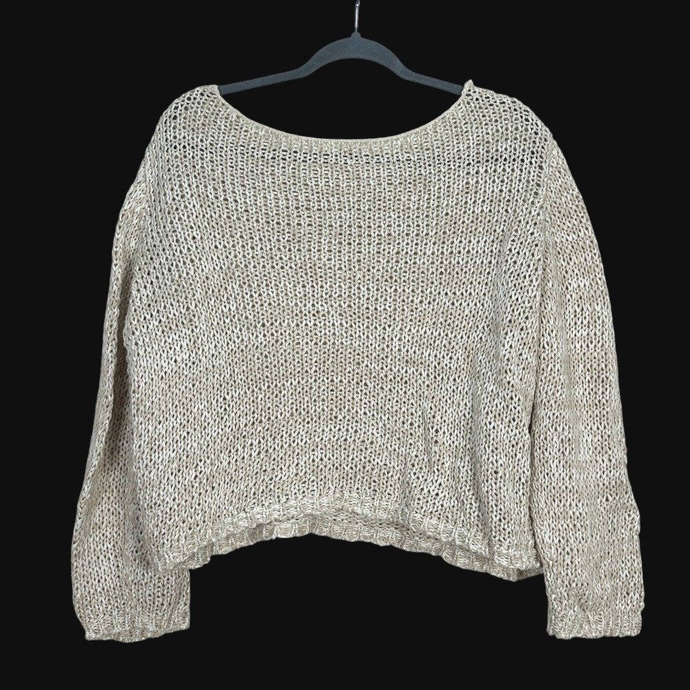 Eileen Fisher Organic Cotton Open Weave Marled Sweater Cream Beige Large S16TAP - Picture 9 of 10